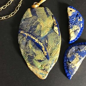 Handcrafted BOHO style gold green blue w gold leaf